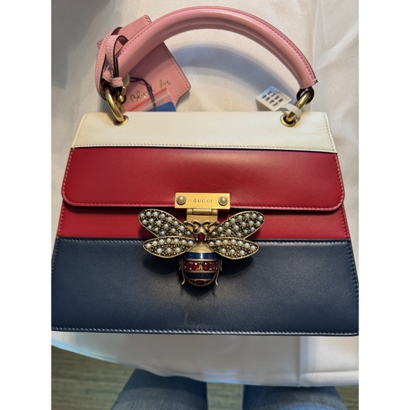 GUCCI Queen Margaret Hand Shoulder Bag Turnlock Leather White Red Blue Pink - Picture 4 of 16
